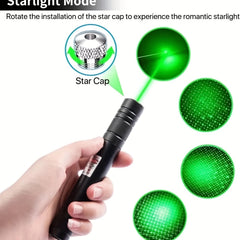 Green Beam Flashlight Laser Pointer USB Rechargeable Cat Toy Star Cap