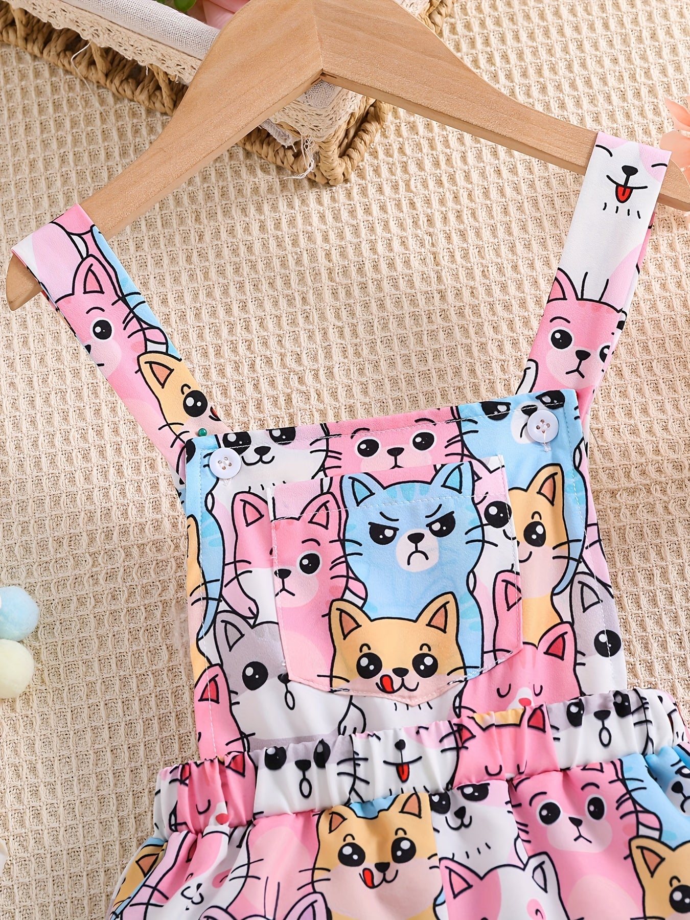 Girls Cartoon Cats Pattern Overalls for Summer