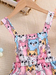 Girls Cartoon Cats Pattern Overalls for Summer