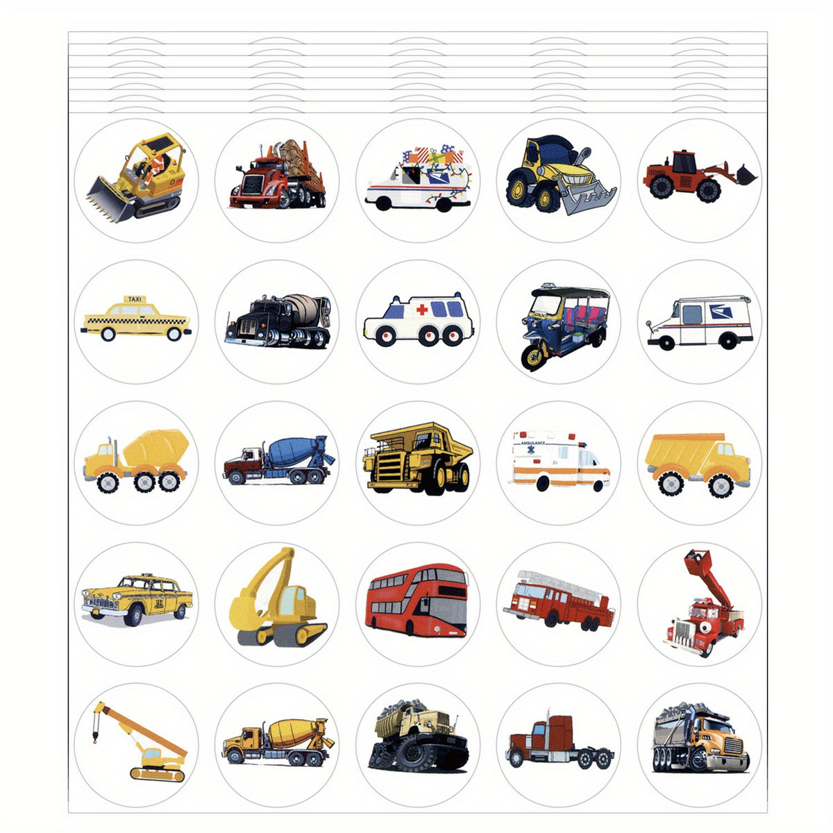 Cartoon Vehicle Stickers Truck Engineering Excavator Round Small Decals