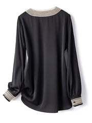  Colorblock Lace Lantern Sleeve V Neck Top