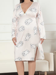 Women's Plus Polar Bear Print Lace Trim Long Sleeve Nightdress