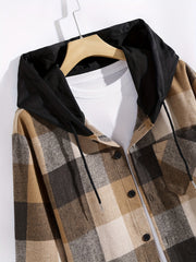 Plaid Jackets For Men Chest Pocket Button Up Hooded Stylish Coat