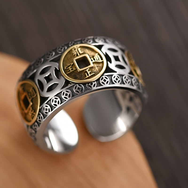 Lucky Five Emperor Copper Money Retro Domineering Ring