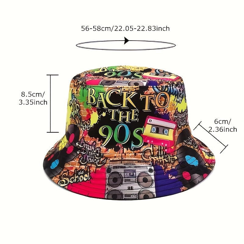 Retro 80s 90s Graffiti Tape Bucket Hat Sun Protection Hip hop Hat