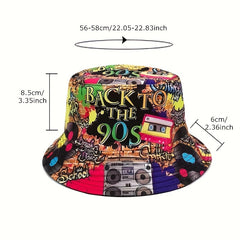 Retro 80s 90s Graffiti Tape Bucket Hat Sun Protection Hip hop Hat
