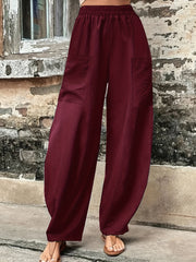  Solid High Rise Loose Pants With Pockets
