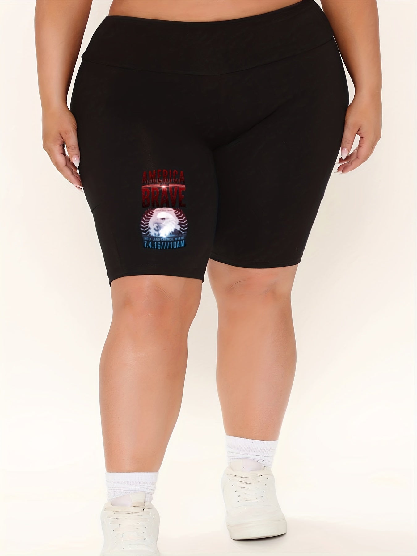  Eagle & Letter Print High Rise Biker Shorts