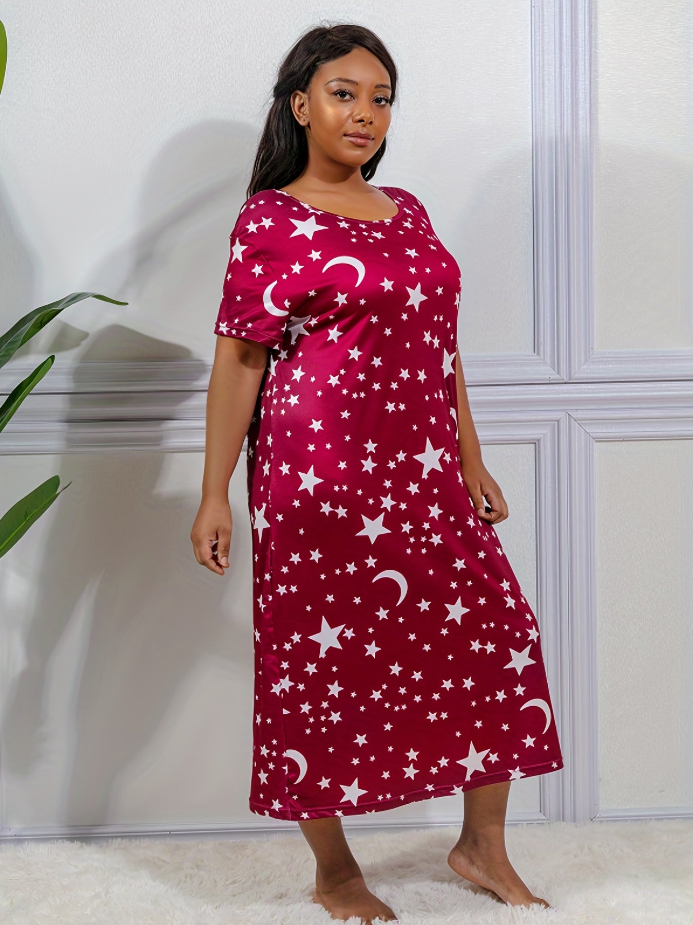  Star & Moon Print Nightdress High Stretch