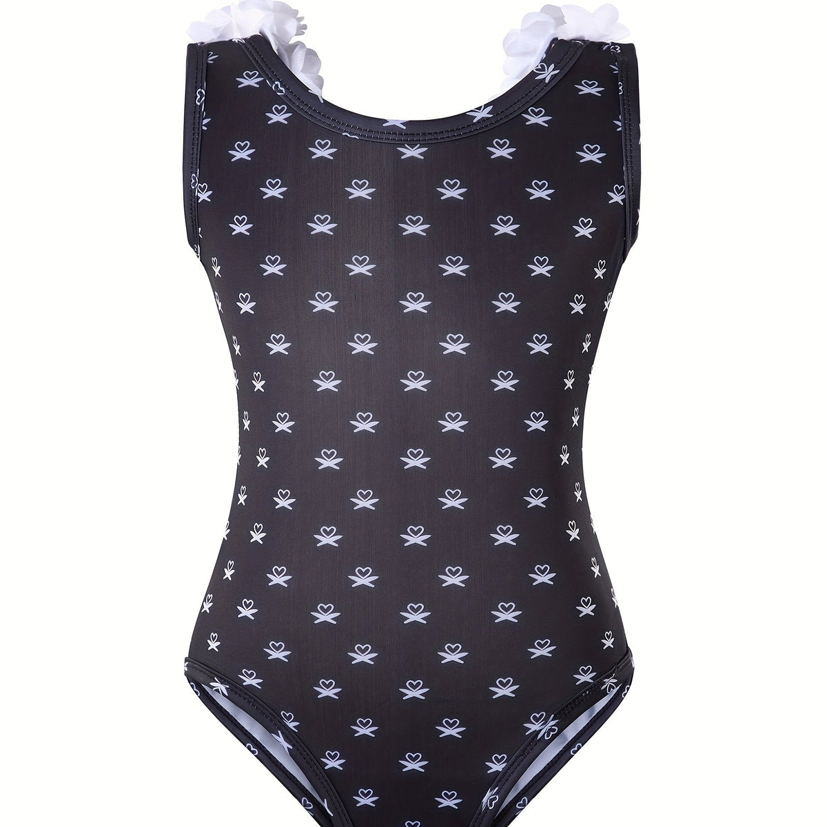 Girl's Heart Print Tankini Swimsuit with Flower Decoration