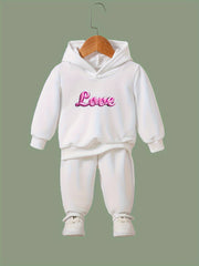 OERYUI 2pcs LOVE Print Hoodies Pants Set Boys Girls Spring Fall Sports Gift