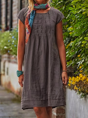 Vintage Ruched Dress Crew Neck Short Sleeve