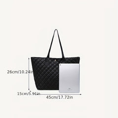 Argyle Quilted Tote Bag Large Capacity Stylish PU Leather Handbag