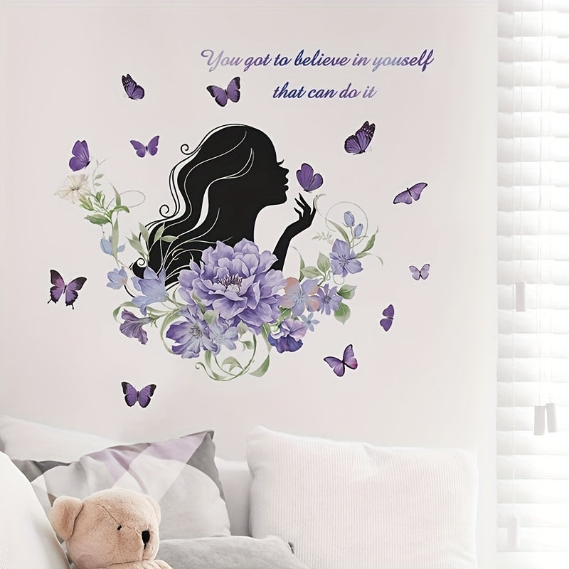 Purple Flower Beauty Wall Decal - Inspirational Quote - Positive Saying