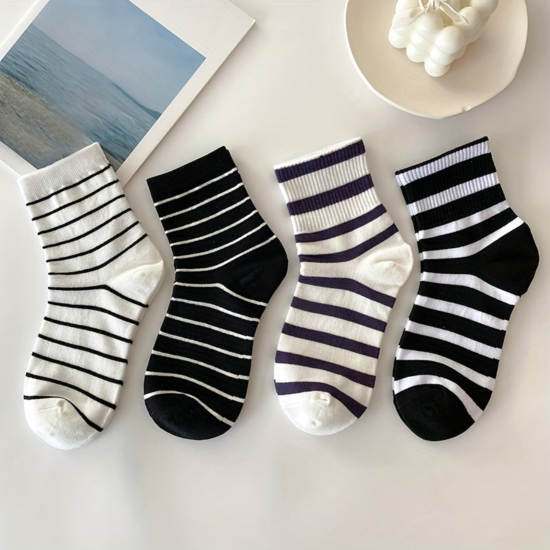 6 Pairs Striped Crew Socks for Women