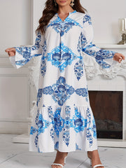  Casual Kaftan Dress Women's Plus Floral Print Bell Sleeve Maxi Dress