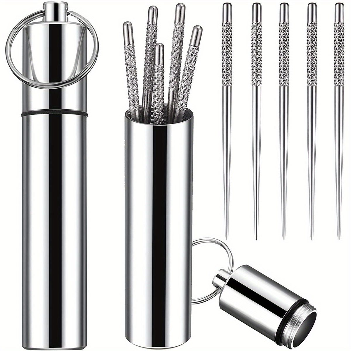5pcs Mini Pocket Toothpick Holder Stainless Steel Waterproof Case
