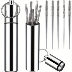 5pcs Mini Pocket Toothpick Holder Stainless Steel Waterproof Case