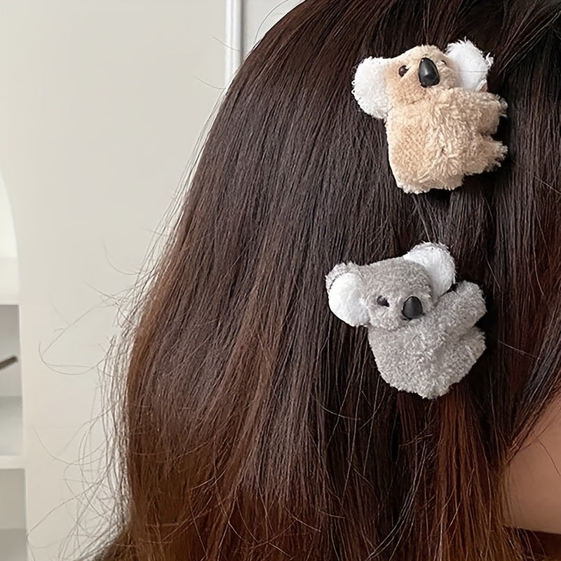2pcs Plush Koala Cartoon Hair Clips for Women & Girls
