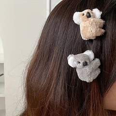 2pcs Plush Koala Cartoon Hair Clips for Women & Girls