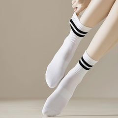 10 Pairs Striped Sports Socks Women's Stockings Breathable Mid Tube Hosiery