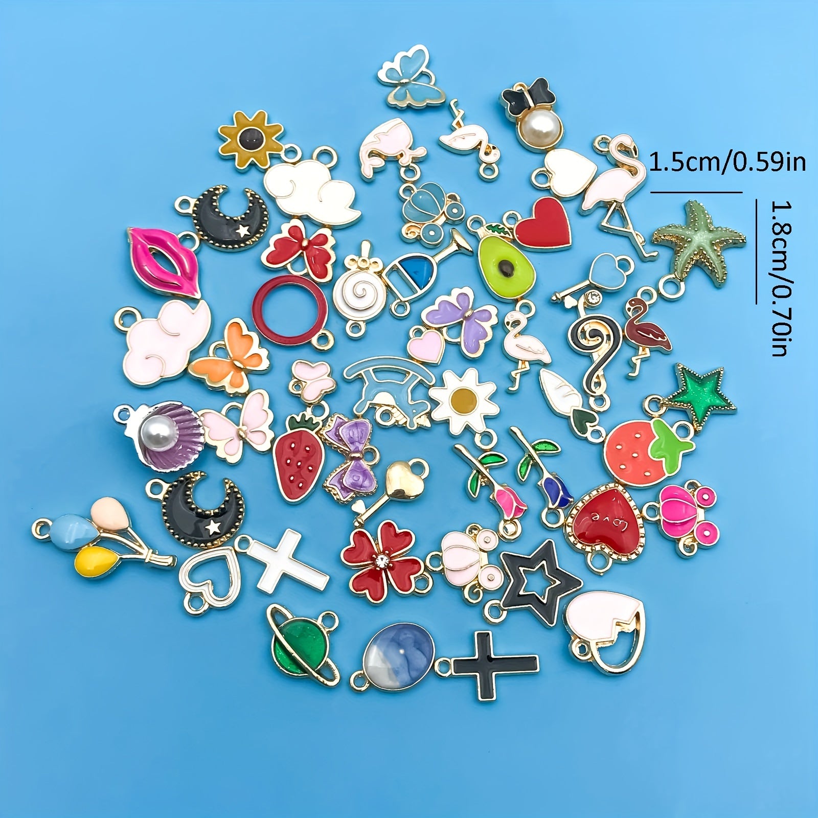 50pcs Enamel Mix Flowers Heart Charms Pendants DIY Jewelry Making