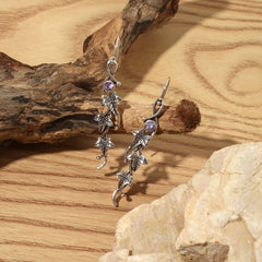 Boho Leaf Dangle Earrings Colorful Gemstone 925 Silver Plated 1Pair