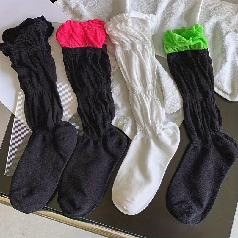 4 Pairs Thin Puff Socks Comfy & Breathable Women's Stockings