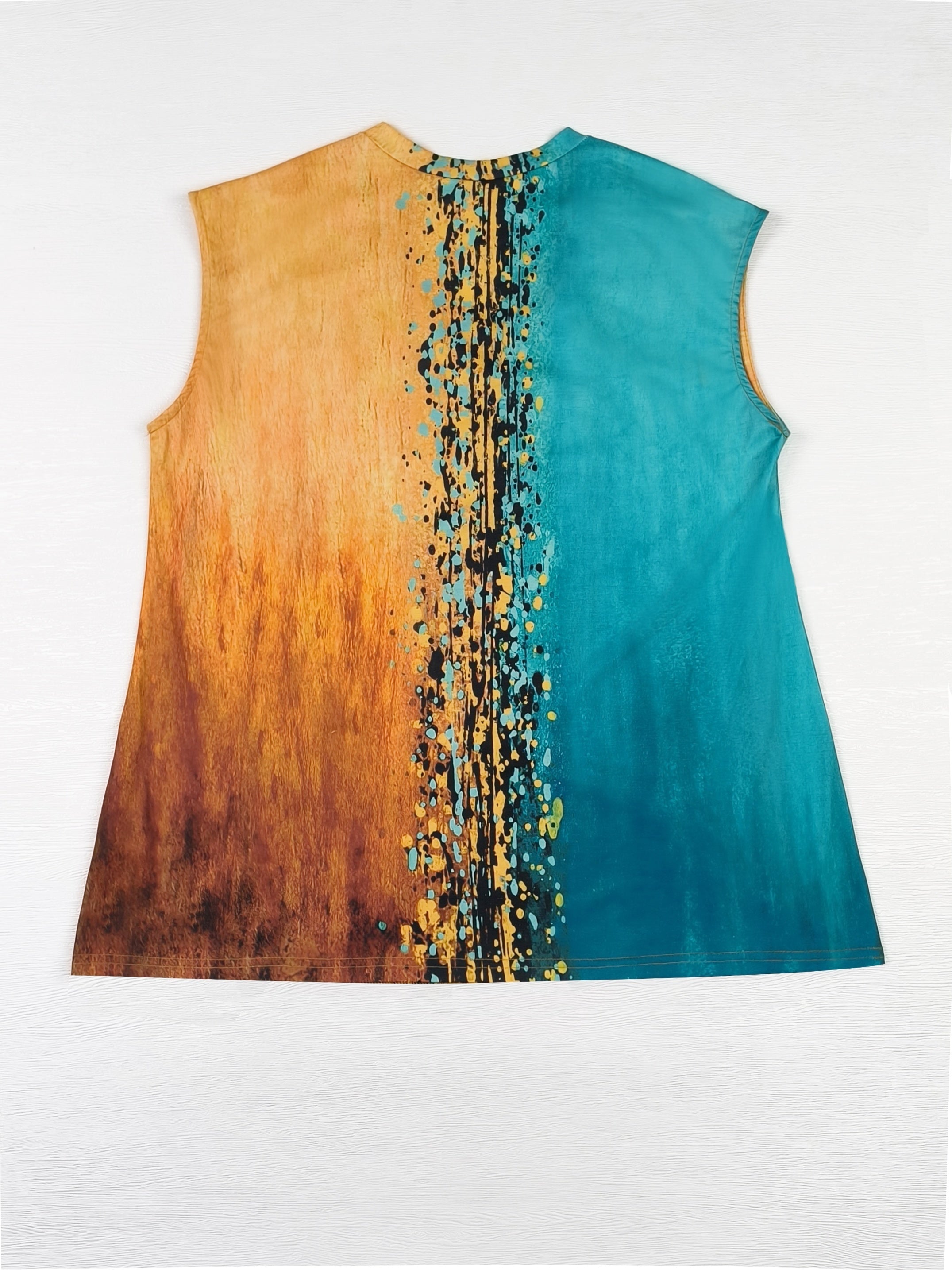  Colorblock Print V Neck Tank Top