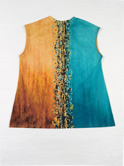  Colorblock Print V Neck Tank Top