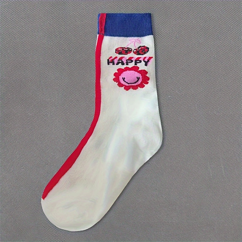 4 Pairs Letter & Cartoon Print Socks Comfy & Mid Tube Women's Stockings