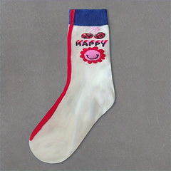 4 Pairs Letter & Cartoon Print Socks Comfy & Mid Tube Women's Stockings