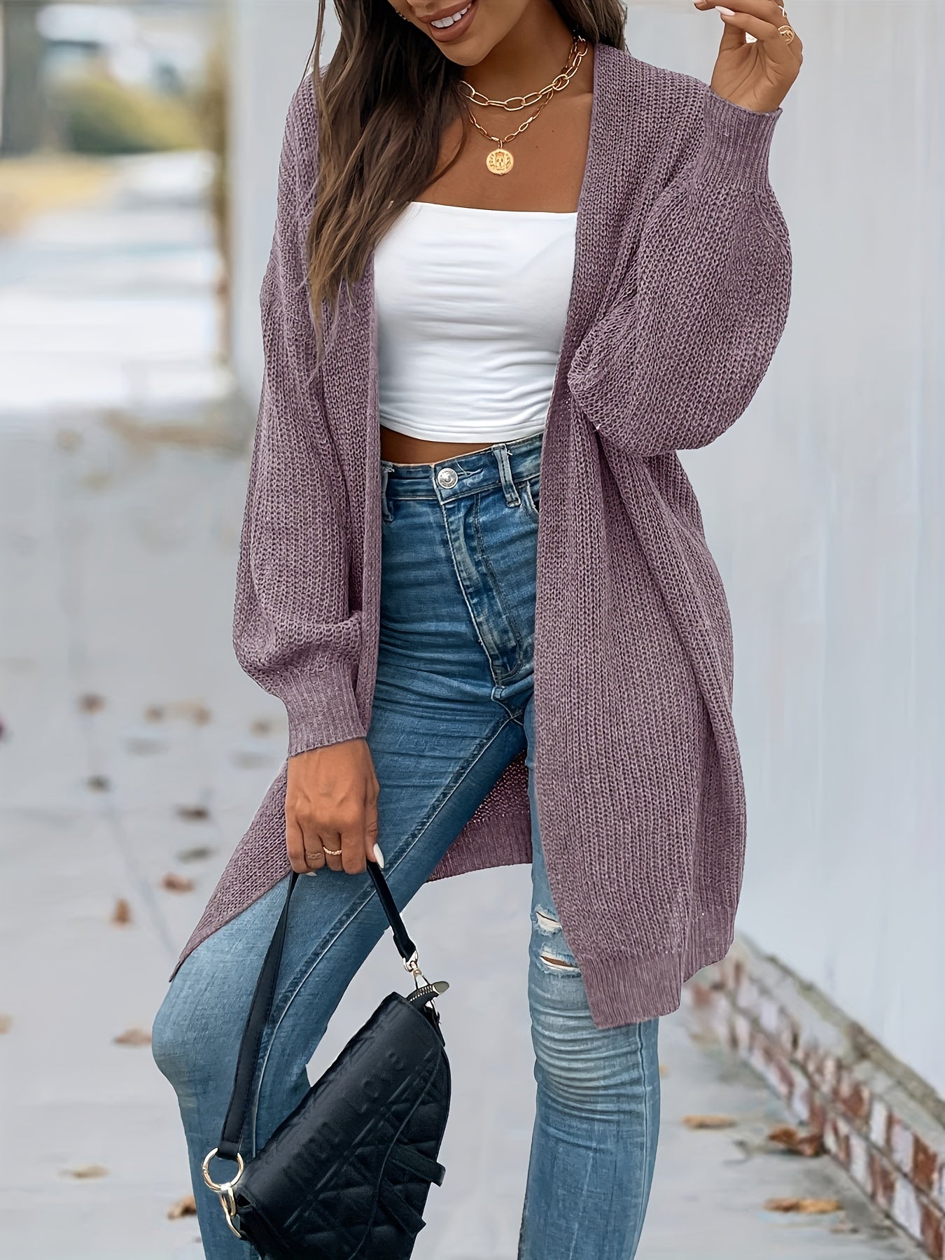 Vintage Open Front Cardigan Long Sleeve Sweater
