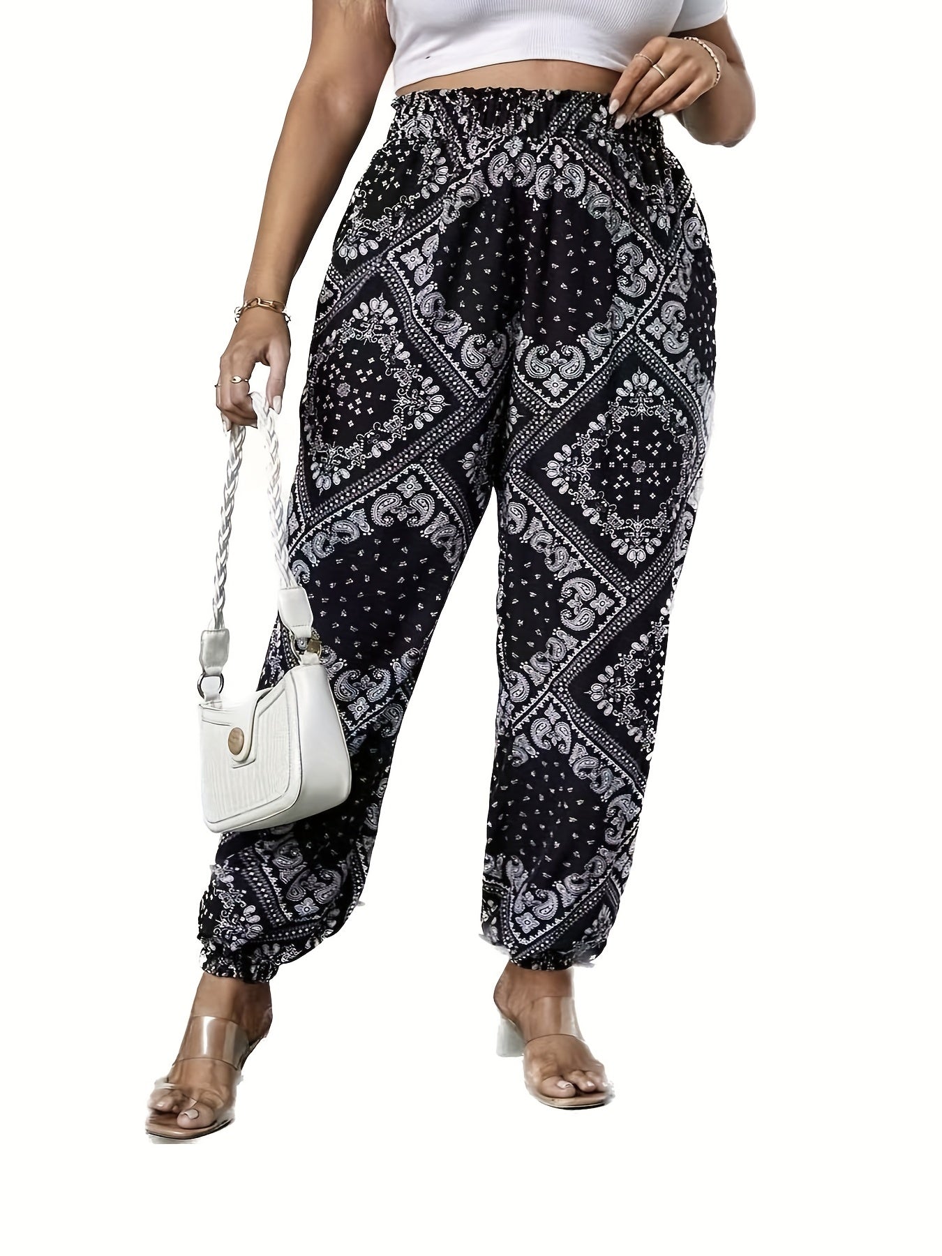  Paisley Print High Rise Carrot Pants