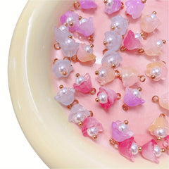 Pearly Bell Orchid Pendant Leaf Flower for DIY Jewelry Accessories