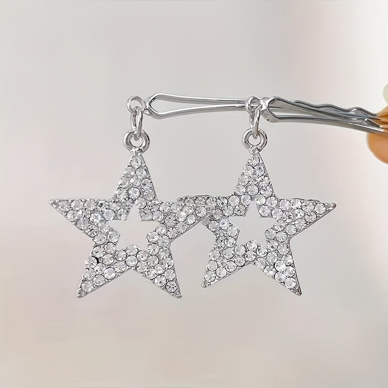 Y2K Hair Pin With Star Tassel Rhinestone Star Decor Hair Pin Alloy Hair Clip