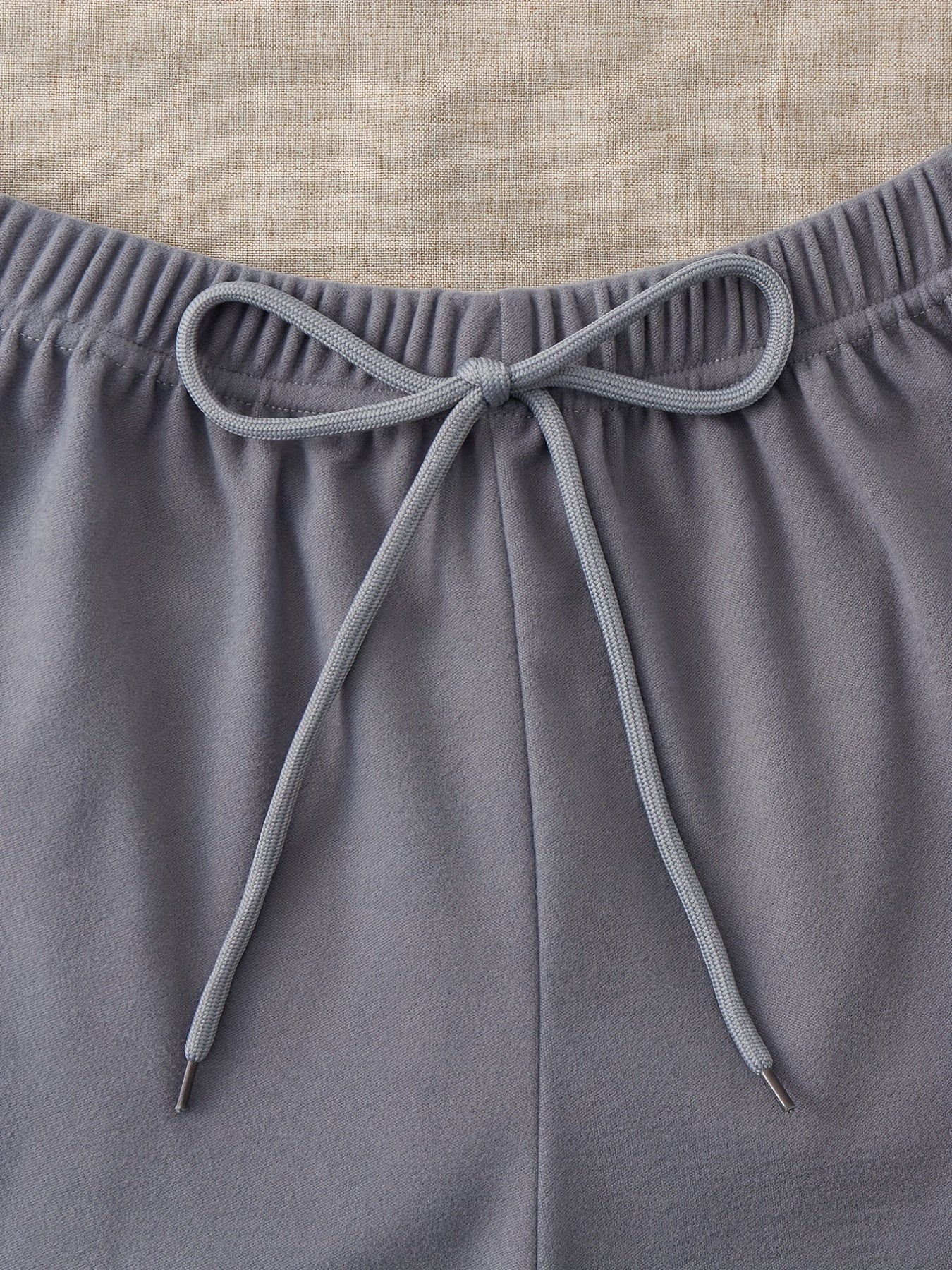 Solid Lounge Set Crew Neck Top & Lace Up Pants Women's Loungewear