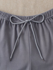 Solid Lounge Set Crew Neck Top & Lace Up Pants Women's Loungewear