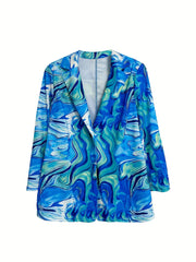  Marble Print Long Sleeve Button Blazer