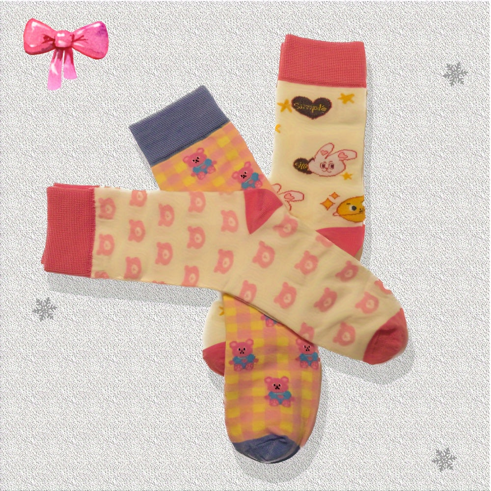 Bunny & Bear Print Mid Tube Socks Women's Stockings