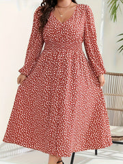 Ditsy Floral Print Long Sleeve V Neck Dress
