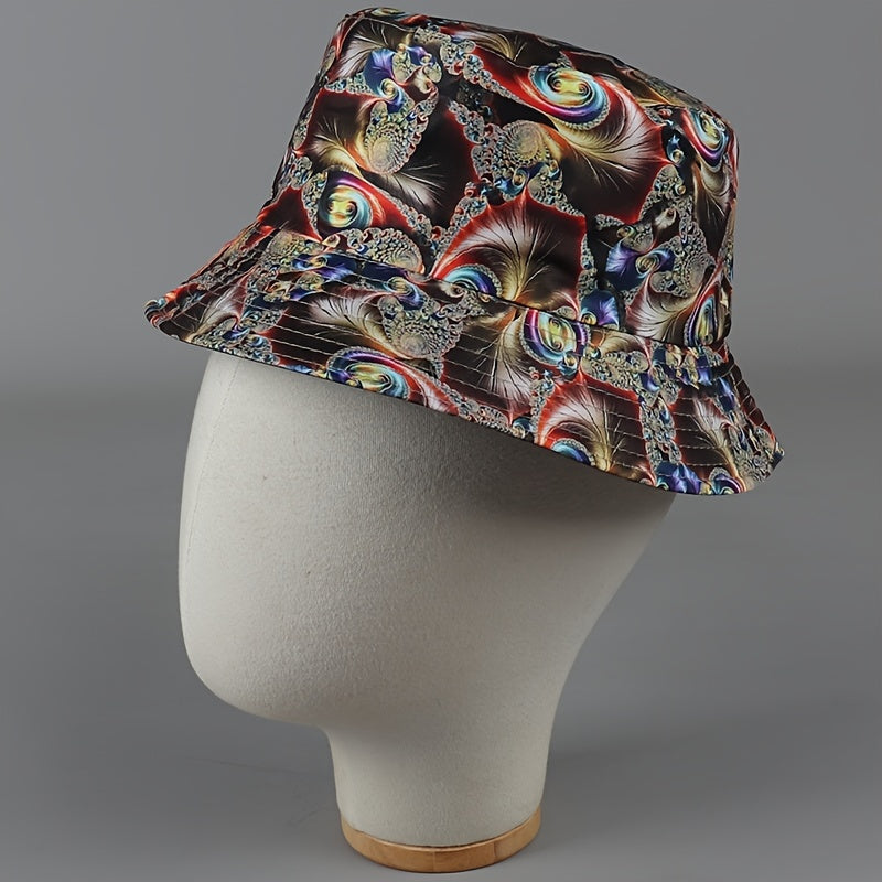 Reversible Peacock Print Bucket Hat Fisherman Cap Lightweight Sun Hat