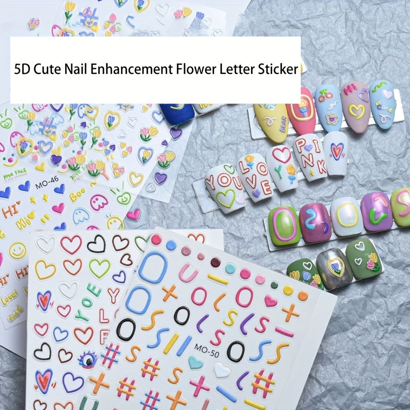 5D Embossed Nail Stickers Cartoon Nail Art Decals for Girls