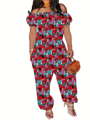  Casual Jumpsuit Women's Off Shoulder Bubble Sleeve Jumpsuit