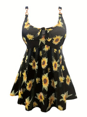  Sunflower Print Peplum Tank Top