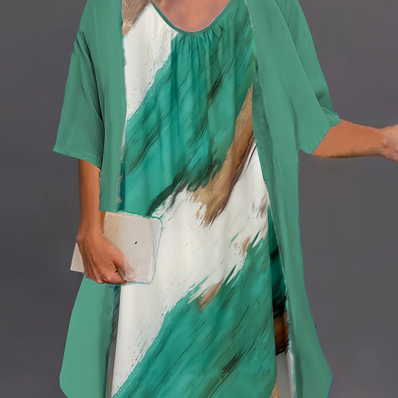 Women's Plus Colorblock Tank Dress & Cardigan Set