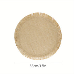 4pcs Natural Jute Tassel Placemats Round Linen Placemat