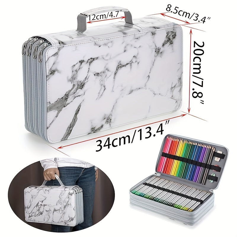 PU Pencil Case 300 Slots Large Capacity Storage Bag Marble Grey Rose Red
