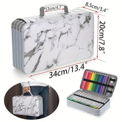 PU Pencil Case 300 Slots Large Capacity Storage Bag Marble Grey Rose Red