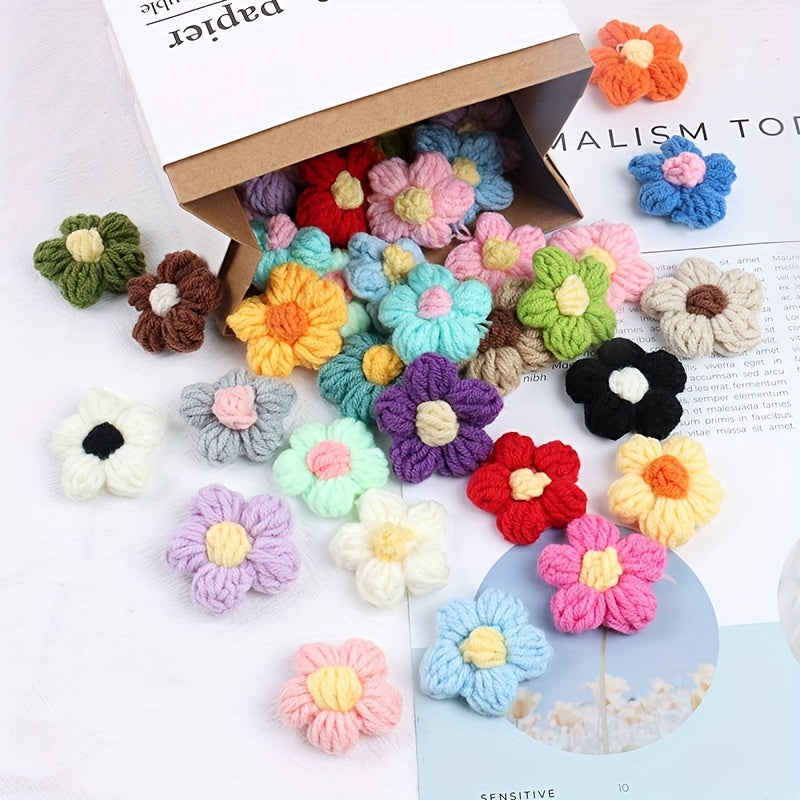 10pcs Crochet Flowers Diy Knitted Woolen Flower Clothing Accessories
